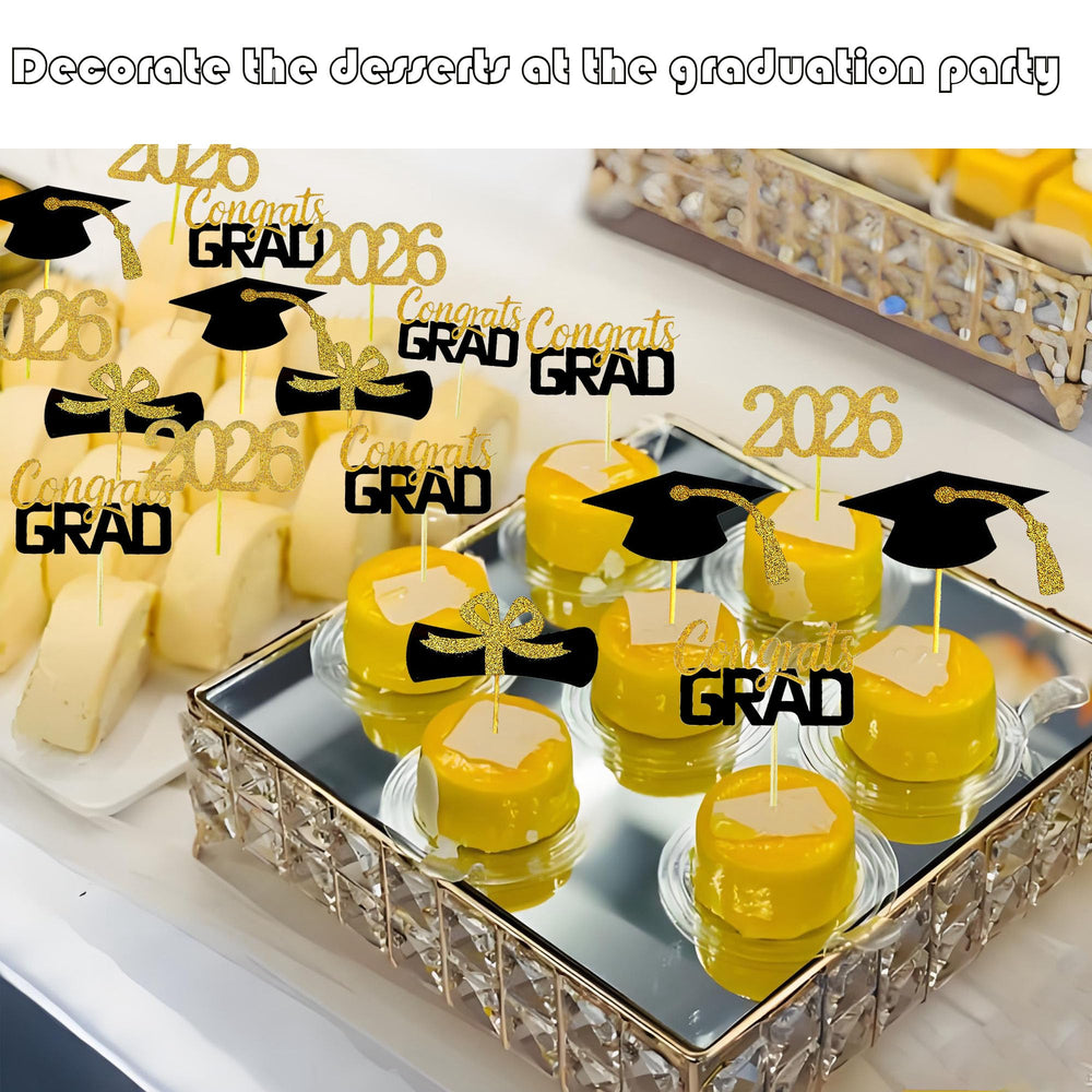 YuBoBo graduation cap picks elevate cupcakes with playful pride.