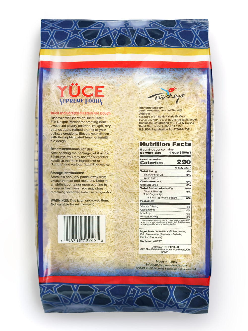 Fine kataifi strands close-up by YÜCE for delicate baklava and kunafa.