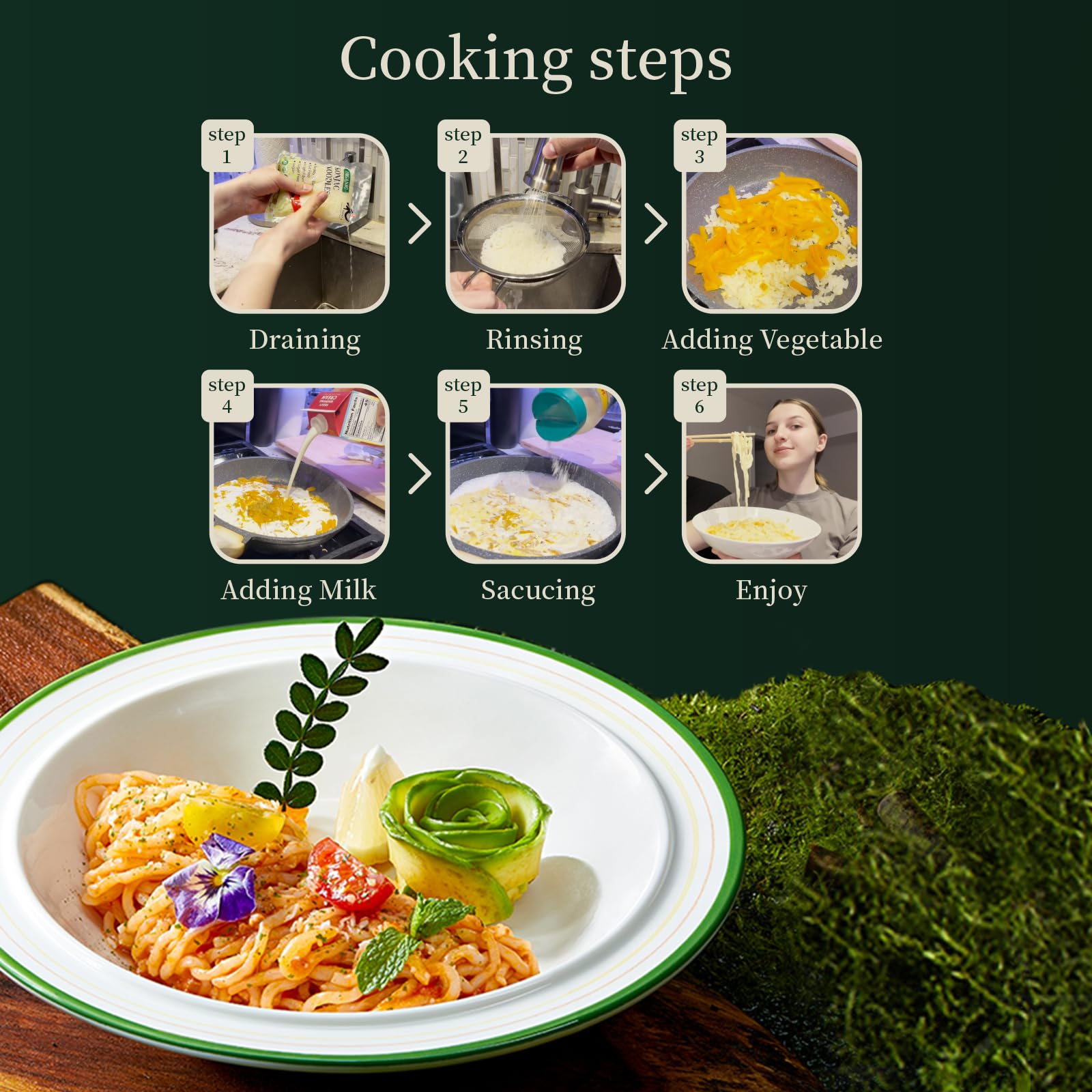 YUHO Odor-free konjac noodles close-up highlights improved texture.