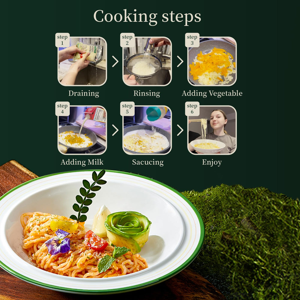 YUHO Odor-free konjac noodles close-up highlights improved texture.