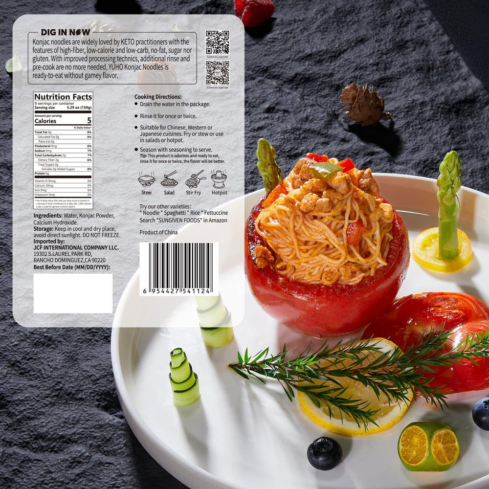 YUHO Konjac noodles texture-bouncy close-up highlights a chewy bite for pasta.
