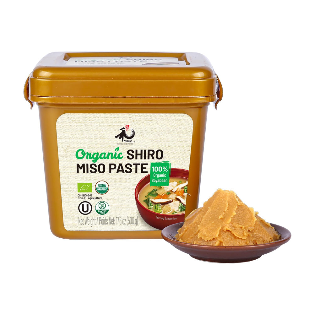 YUHO Organic Shiro Miso Paste jar front for authentic miso flavor in soups