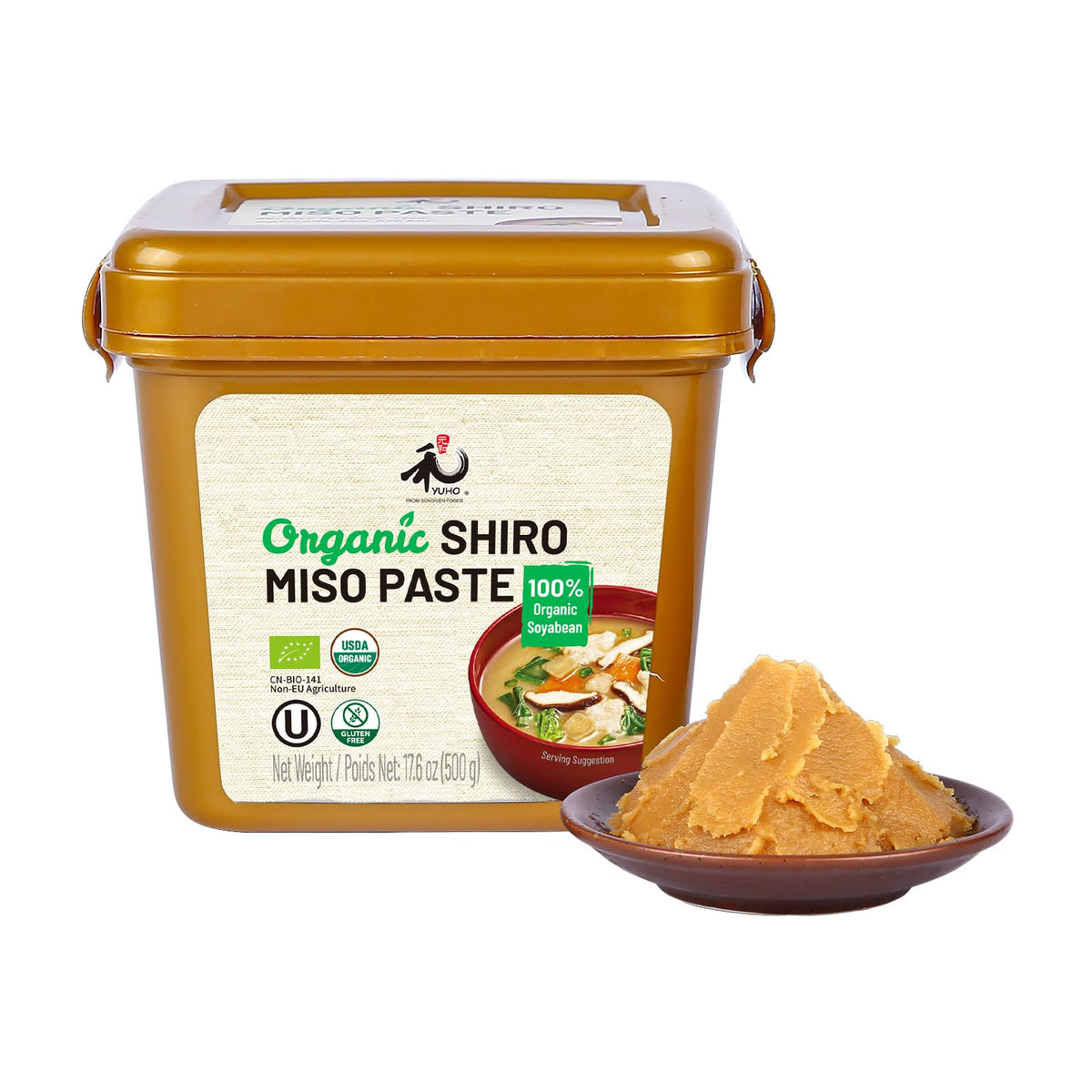 YUHO Organic Shiro Miso Paste jar front for authentic miso flavor in soups