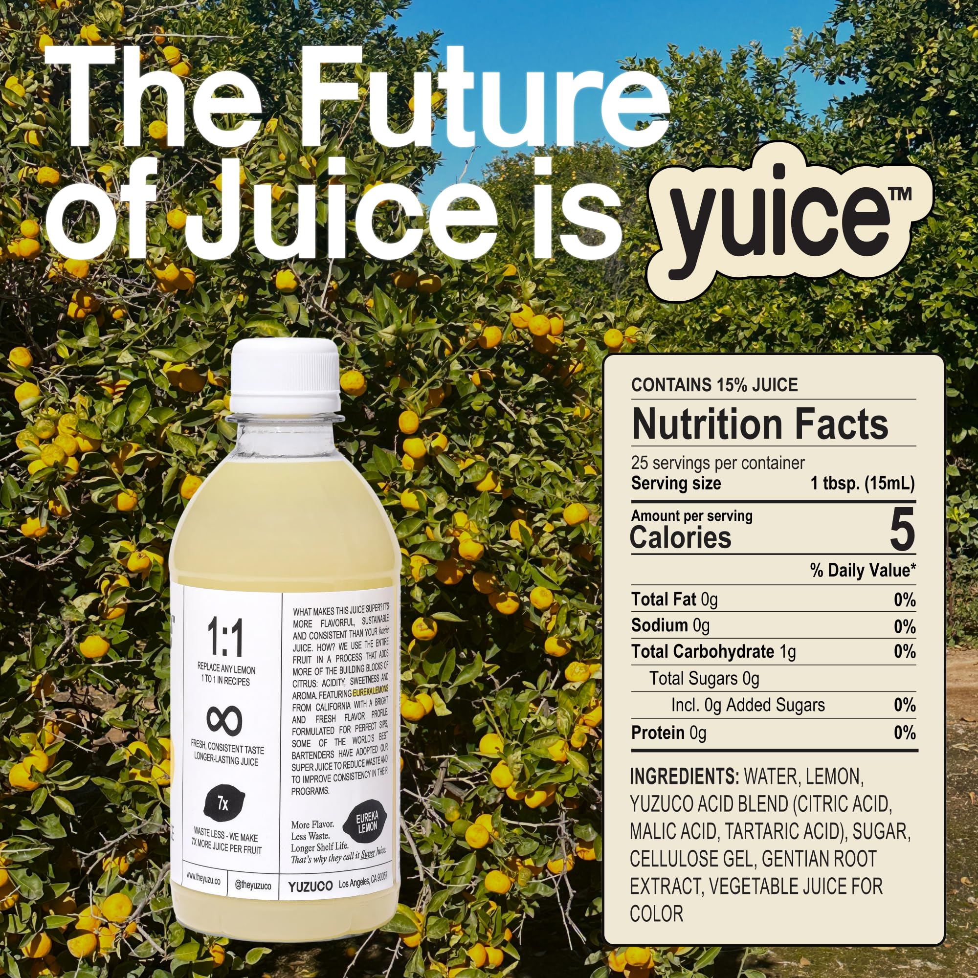 yuice Lemon Super Juice being poured into a cocktail to balance flavor