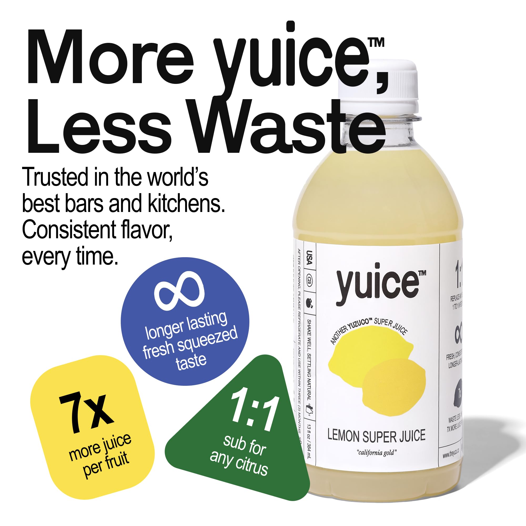 yuice Lemon Super Juice showing peel and pulp for richer lemon flavor