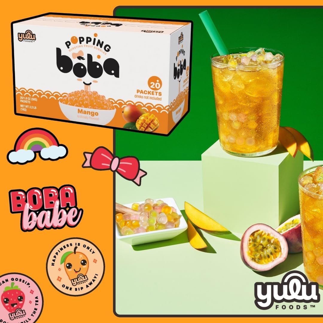 YULU FOODS mango popping boba pearls added to yogurt topping