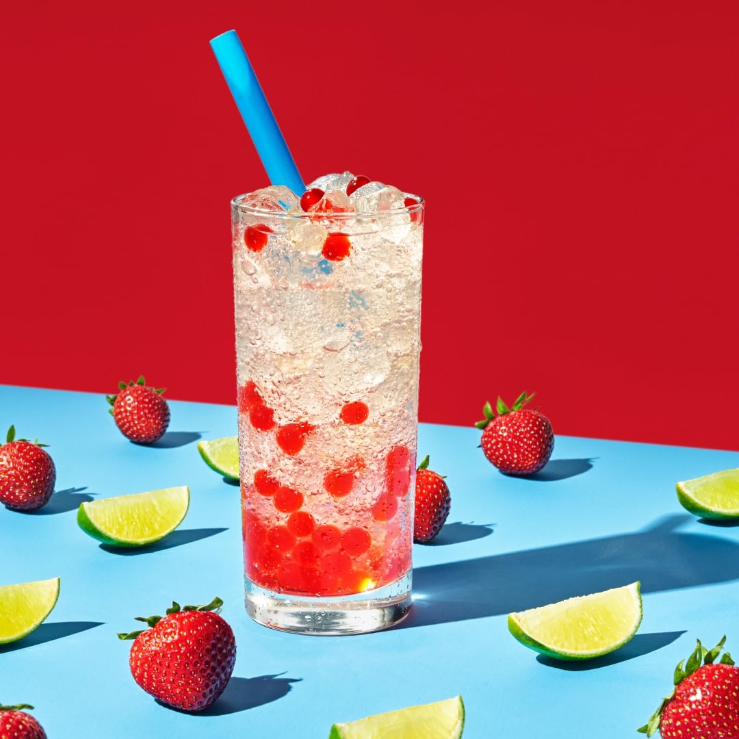 YULU FOODS strawberry popping boba pearls on ice cream for a playful texture.