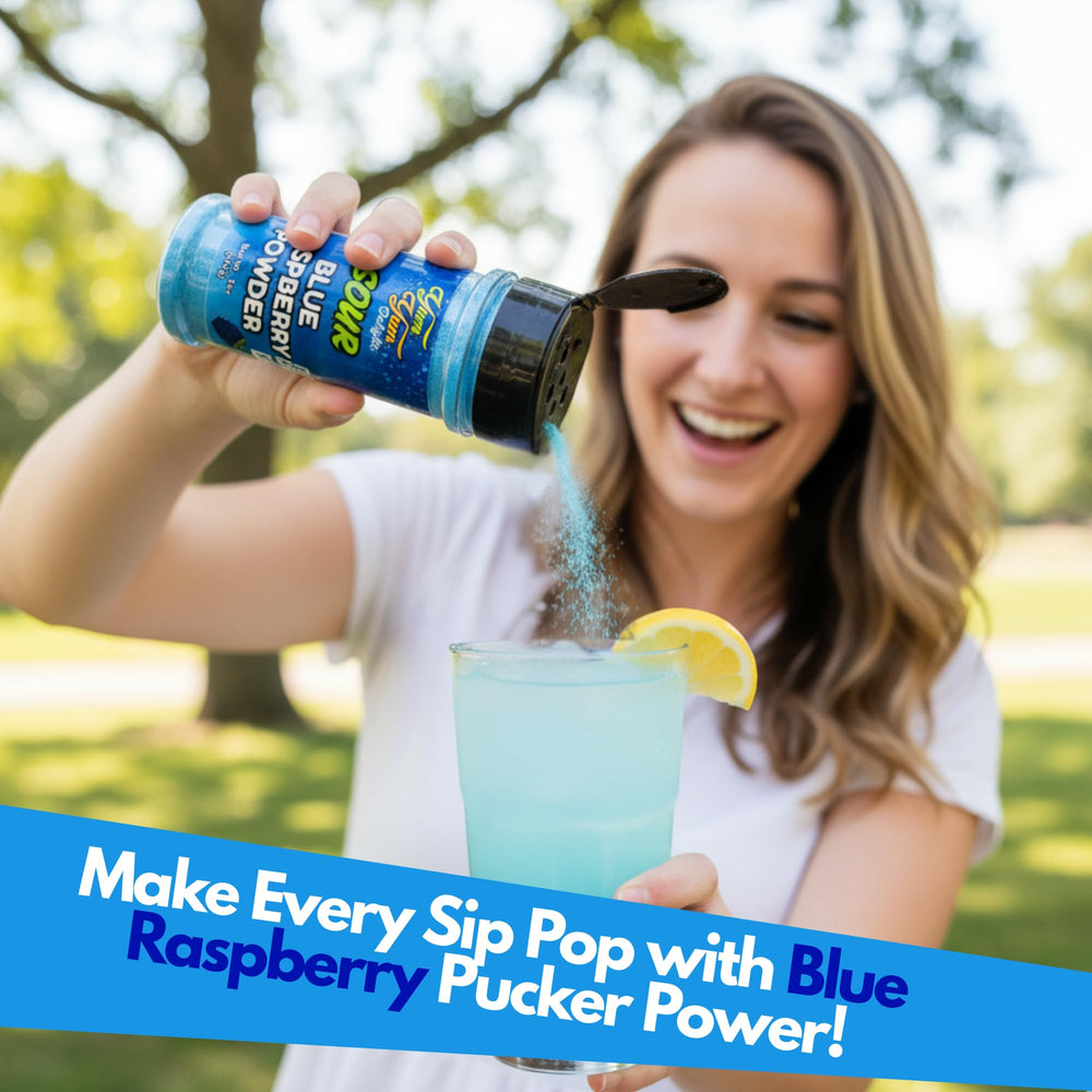 Yum Yum Delights Sour Blue Raspberry Powder candy-coating creates tangy gummies