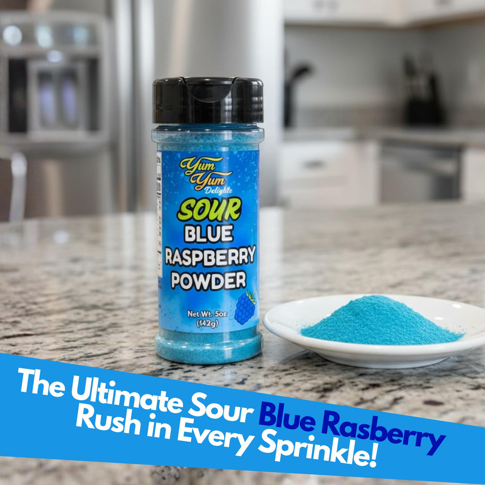 Yum Yum Delights Sour Blue Raspberry Powder dessert-sprinkle elevates desserts with pucker