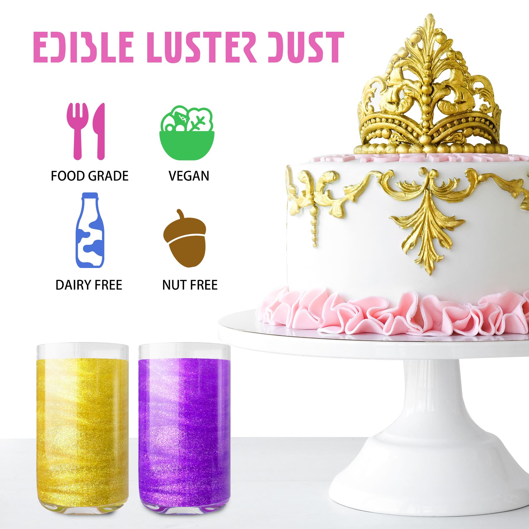YumCraft pink glitter for icing adds sparkle to cookies and frosting details.
