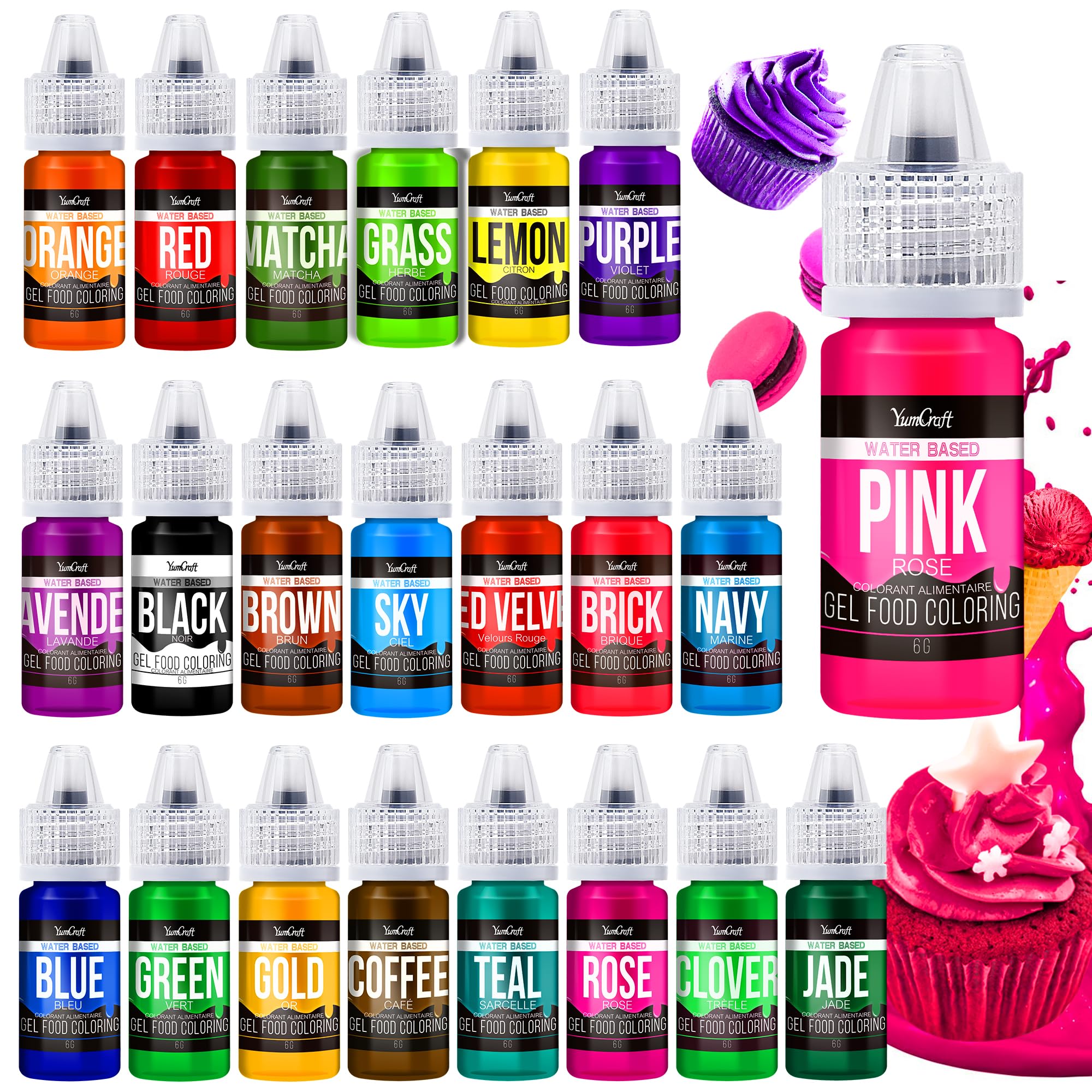 YumCraft gel set packaging shows 22 vibrant colors for decorating.