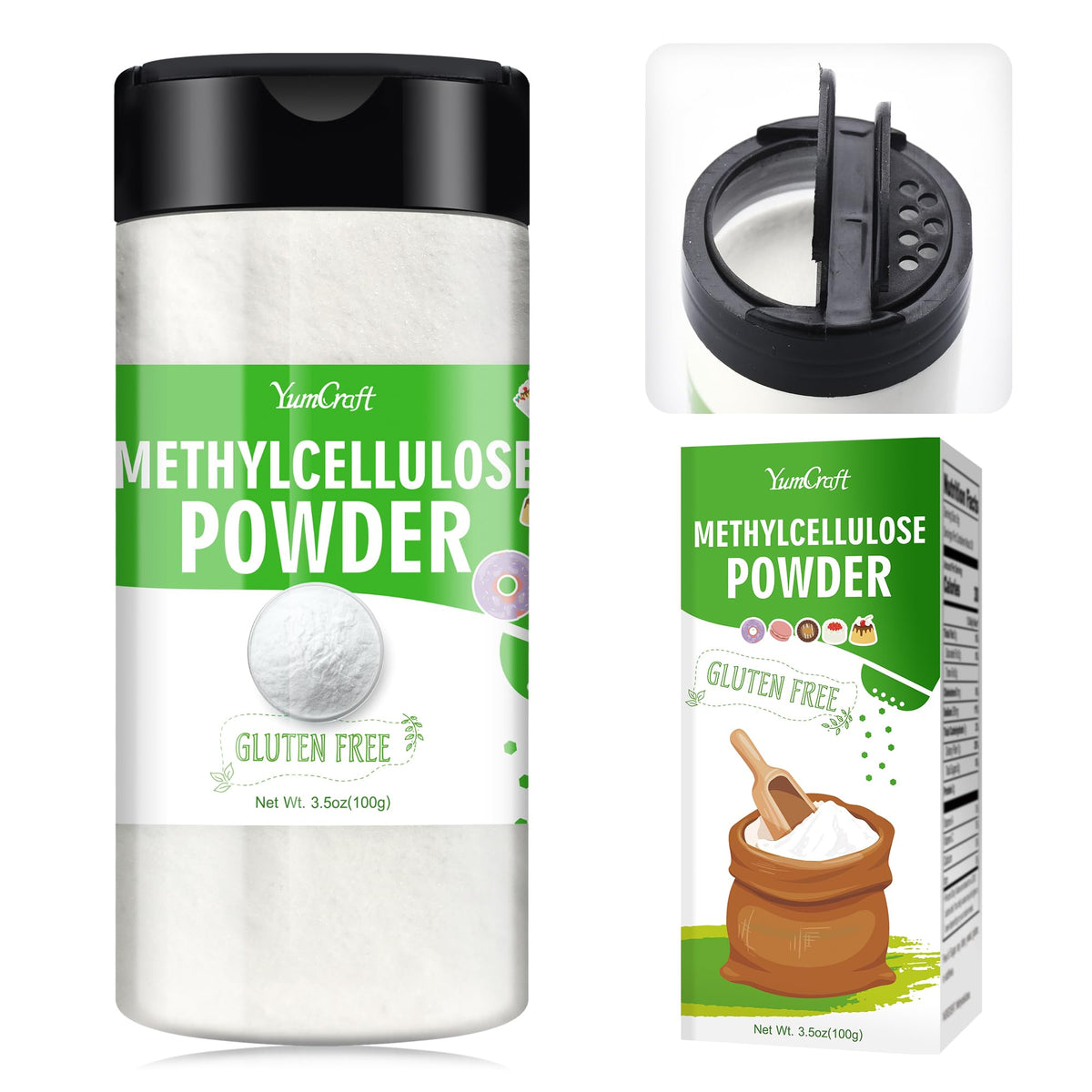 YumCraft methylcellulose powder in packaging for precise measuring in recipes.