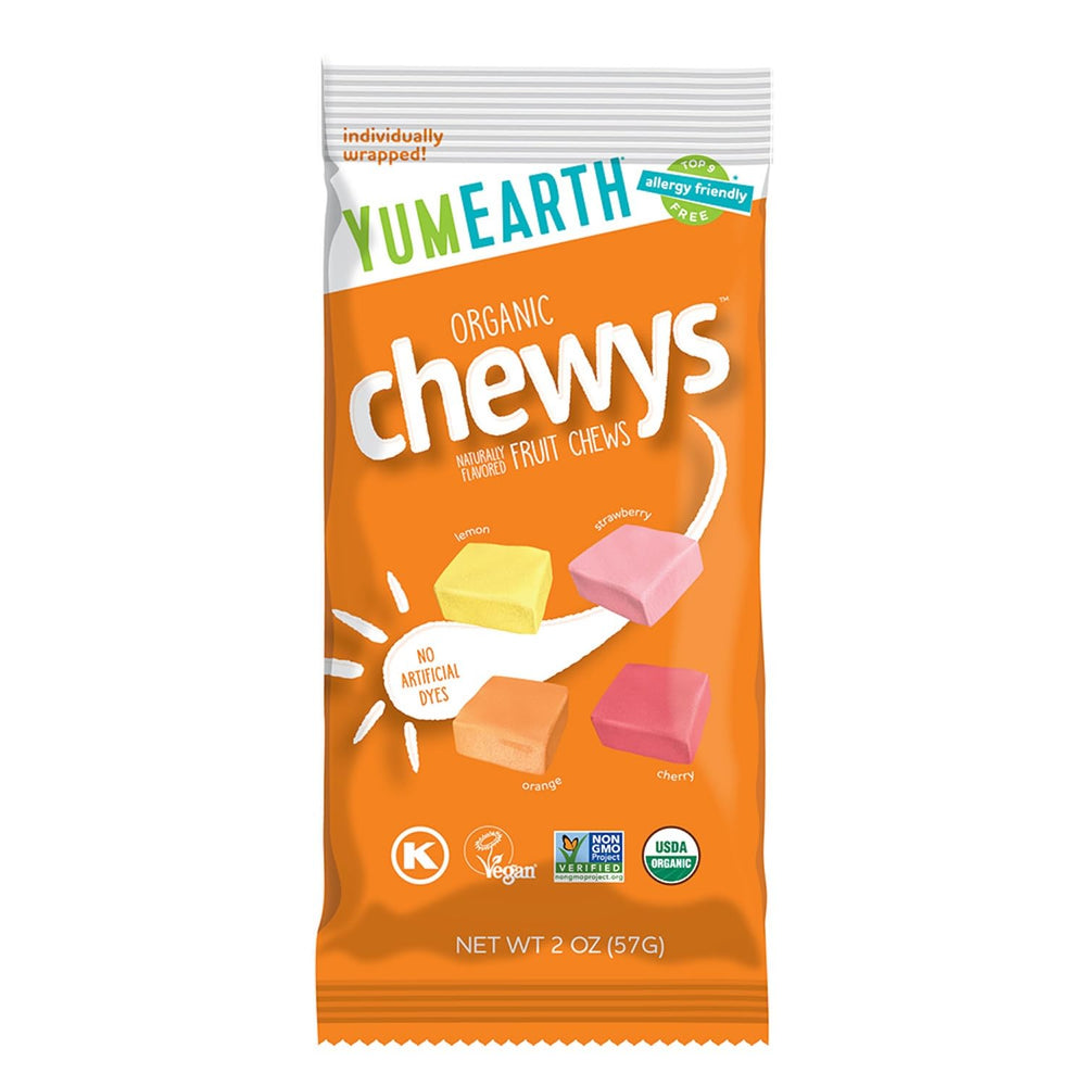 YumEarth Candy Chewys Organic Gng packshot with vibrant gummies for snacking