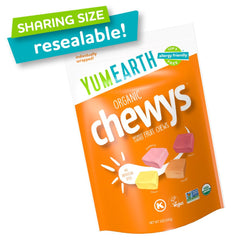 YumEarth Chewys cherry flavor packaging, no artificial dyes