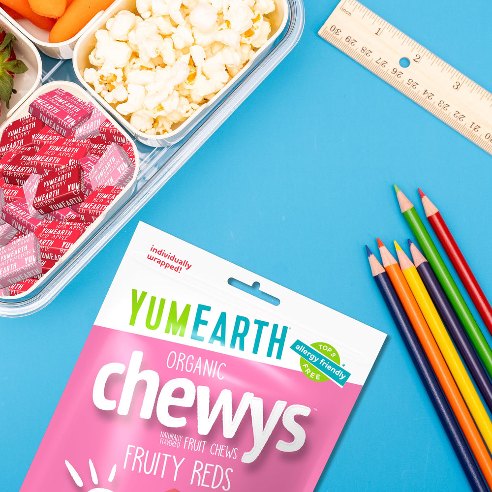 Dessert glaze from YumEarth Chewys Organic Fruity Reds enriches berries and ice cream