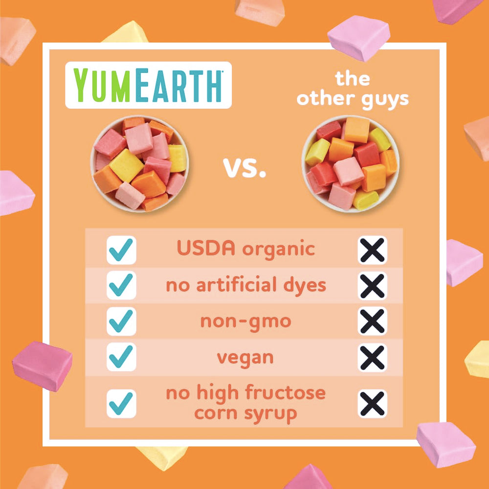 YumEarth Chewys organic, non-GMO ingredients for a trustworthy treat.