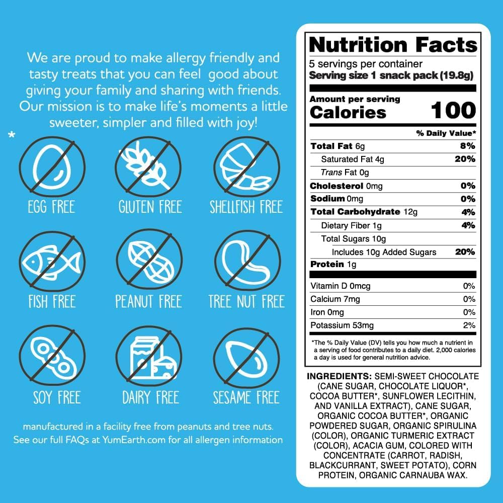 YumEarth Choco Yums pack back with ingredient highlights