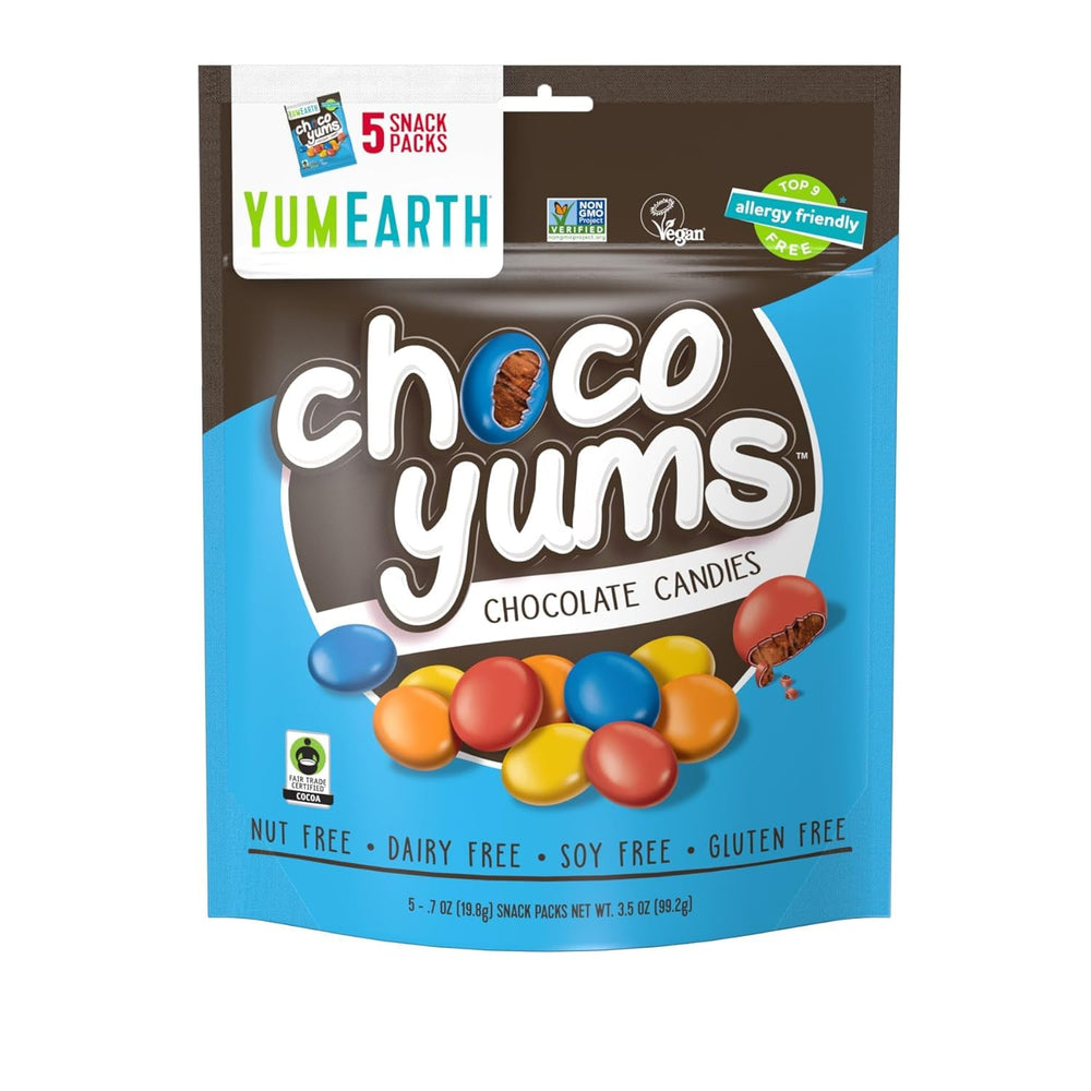 YumEarth Choco Yums pack front, family-friendly lunchbox option