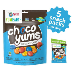 Close-up of YumEarth Choco Yums snack pack texture and chocolate surface