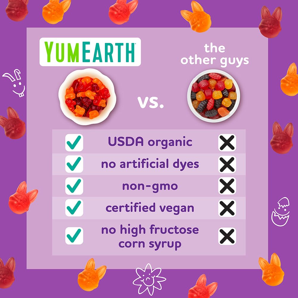 YumEarth no artificial dyes image emphasizing natural color from real fruit and veggie juices