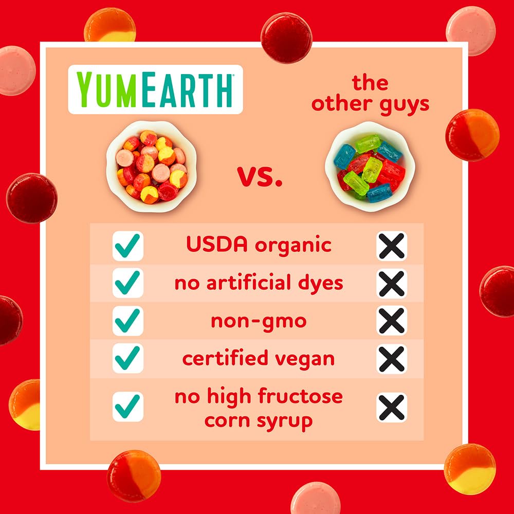 YumEarth Organic Fruit Drops natural flavors, perfect for travel and road trips.