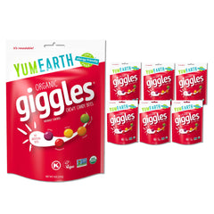 YumEarth Giggles bag resealable for fresh, mess-free snacking on the go.