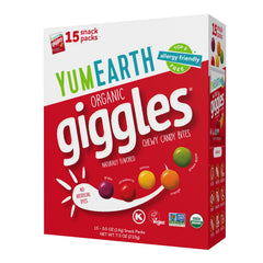YumEarth Giggles candies in a box, perfect for on-the-go snacking.