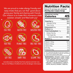 YumEarth lollipops ingredient label reveals real fruit and vegetable juices, no artificial dyes.