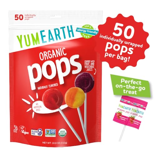 YumEarth lollipops back view highlights allergen-free labeling and certifications for safety-conscious shoppers.