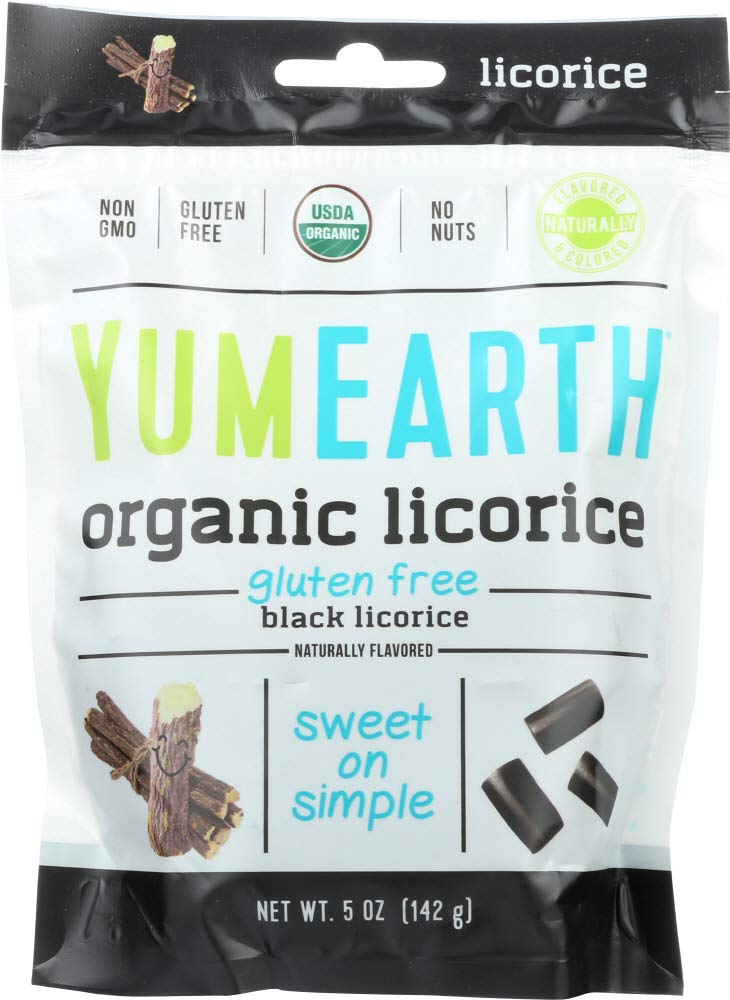 YumEarth Organic Black Licorice 5 oz bag shows allergen-free snack option for school lunches