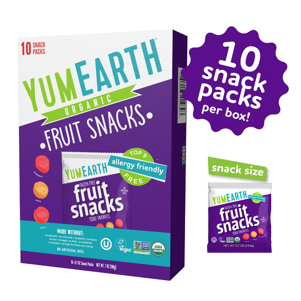 USDA Organic and Non-GMO gluten-free certifications on YumEarth packaging