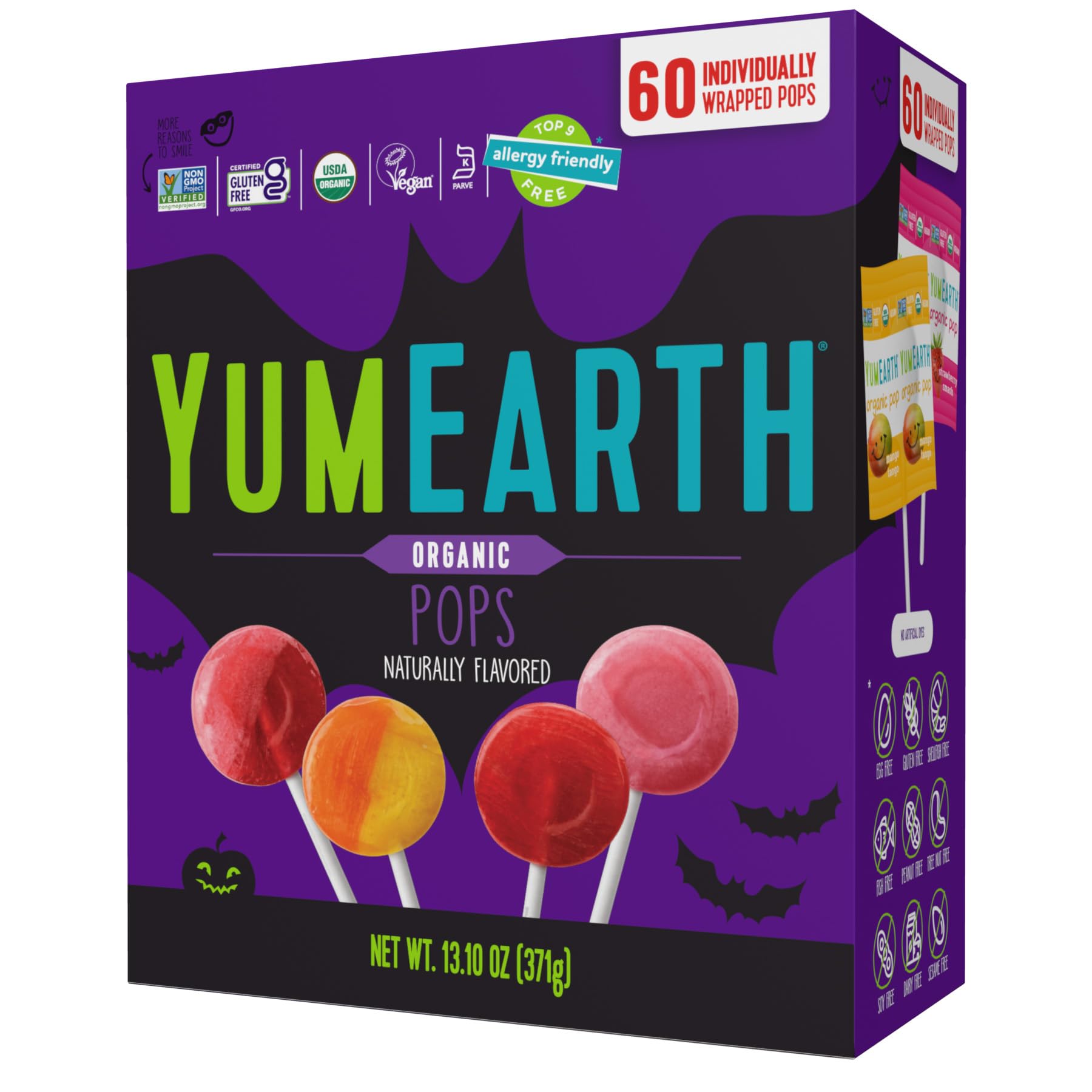 YumEarth organic Halloween lollipops with eight fruity flavors