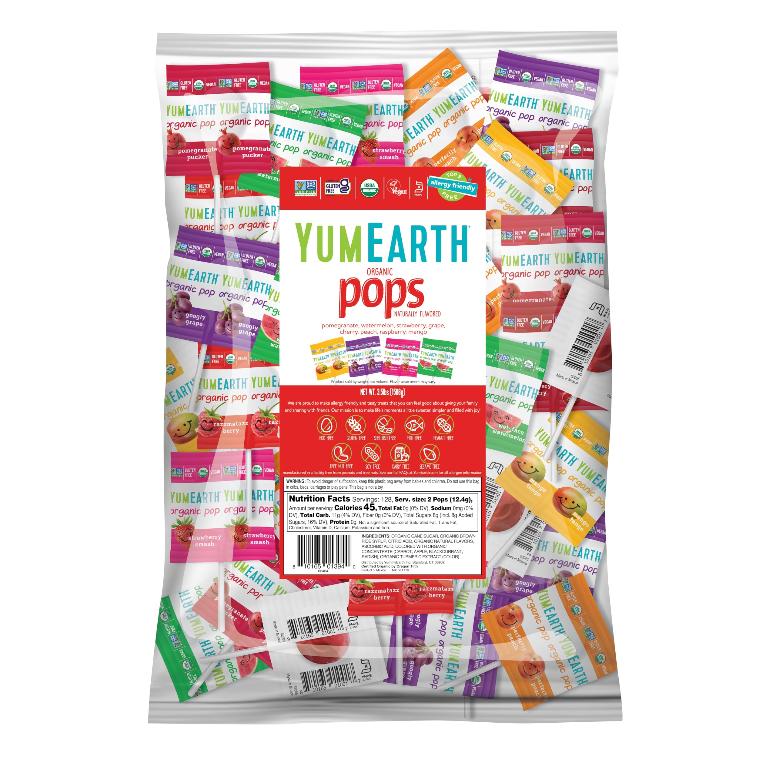 YumEarth Organic Pops bag with 250 lollipops, great for parties