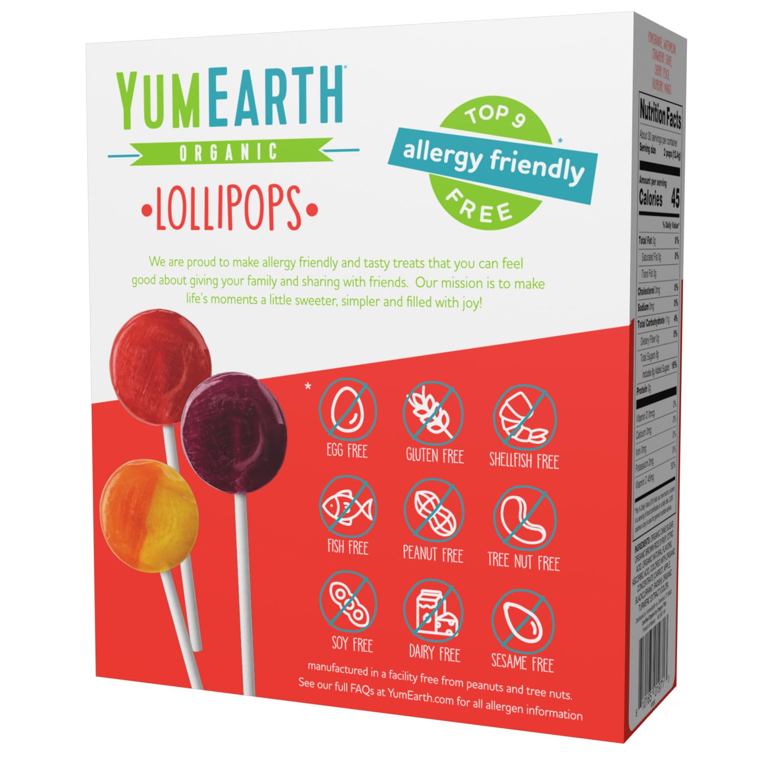 YumEarth Pomegranate flavor pops, bright red color and natural ingredients.