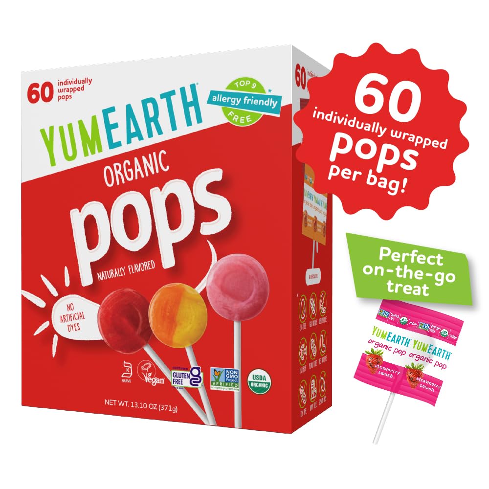 YumEarth Strawberry flavor pops, fruity and allergy-friendly for lunchboxes.