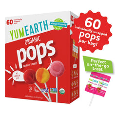 YumEarth Strawberry flavor pops, fruity and allergy-friendly for lunchboxes.