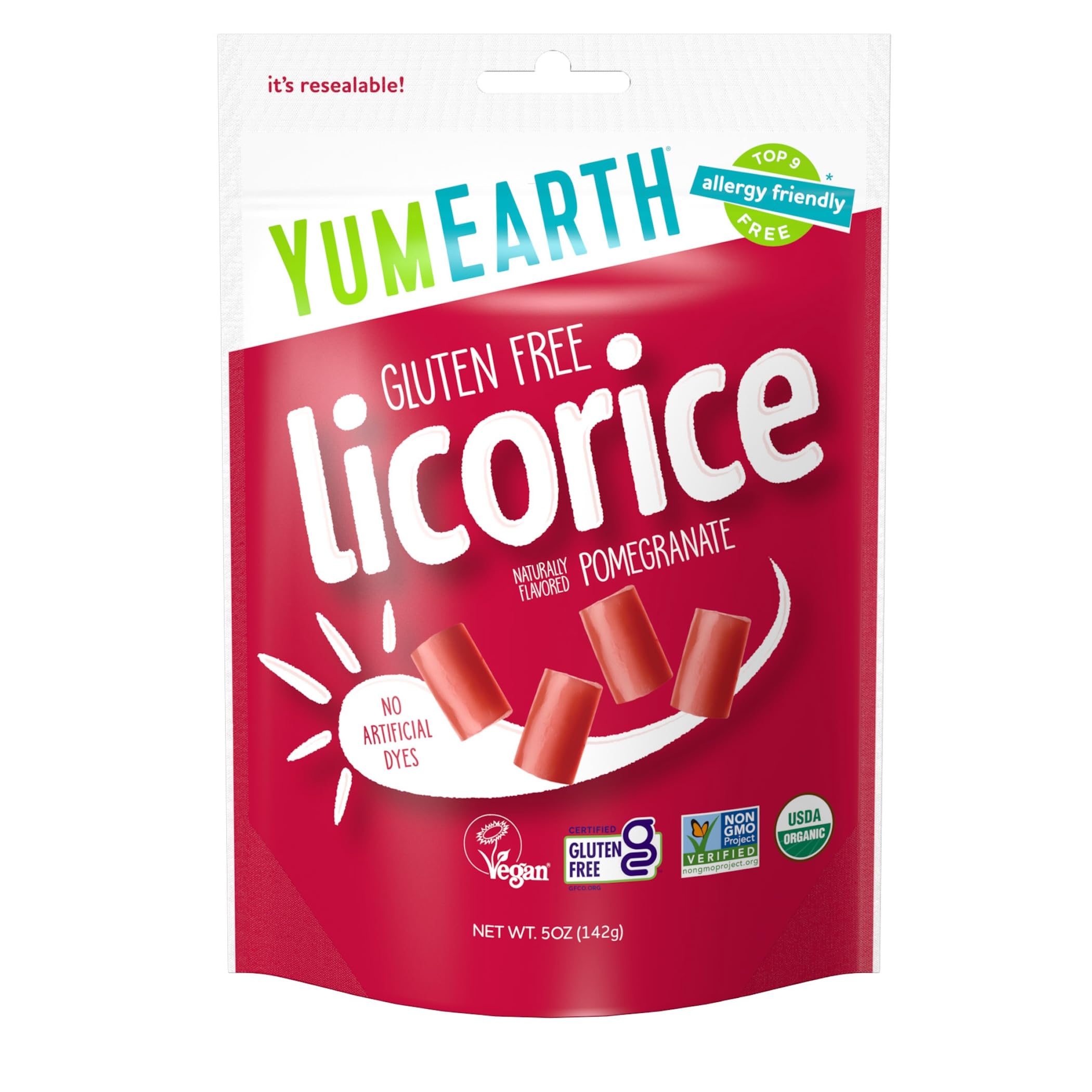 YumEarth pomegranate licorice pack is a gluten-free, allergen-friendly snack.