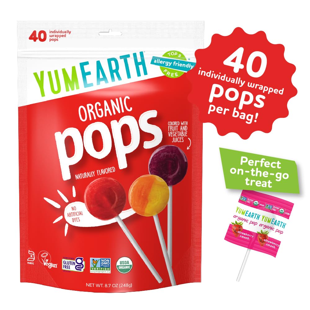 Eight-fruit flavors from YumEarth Pops displayed with natural color clarity.