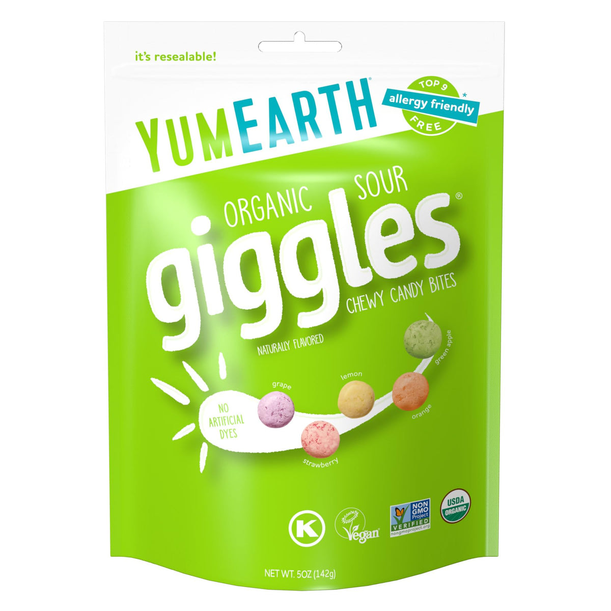 YumEarth Sour Giggles bag sealed for on-the-go snacking.