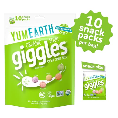 YumEarth Sour Giggles individually wrapped candies designed for on-the-go snacking.