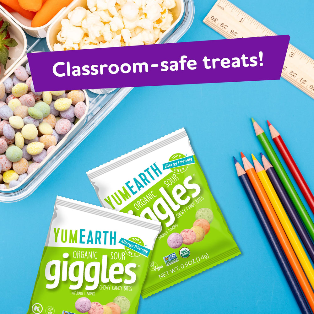 YumEarth Sour Giggles top 9 allergen-free formula supports inclusive snacking.