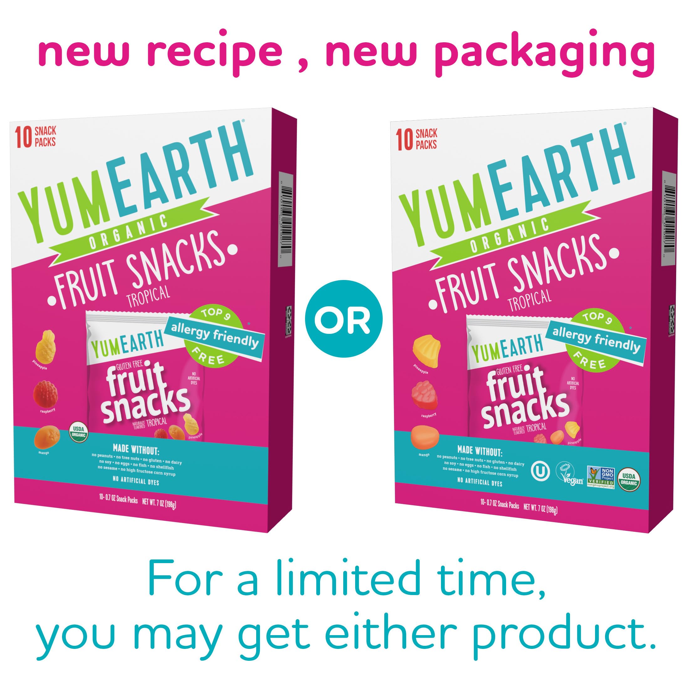 Close-up of YumEarth snacks showing pineapple, raspberry, and mango colors