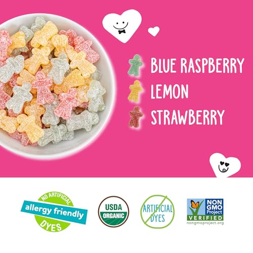 YumEarth Valentine Sour Littles close-up reveals vibrant colors and soft chewy texture for everyday snacking.
