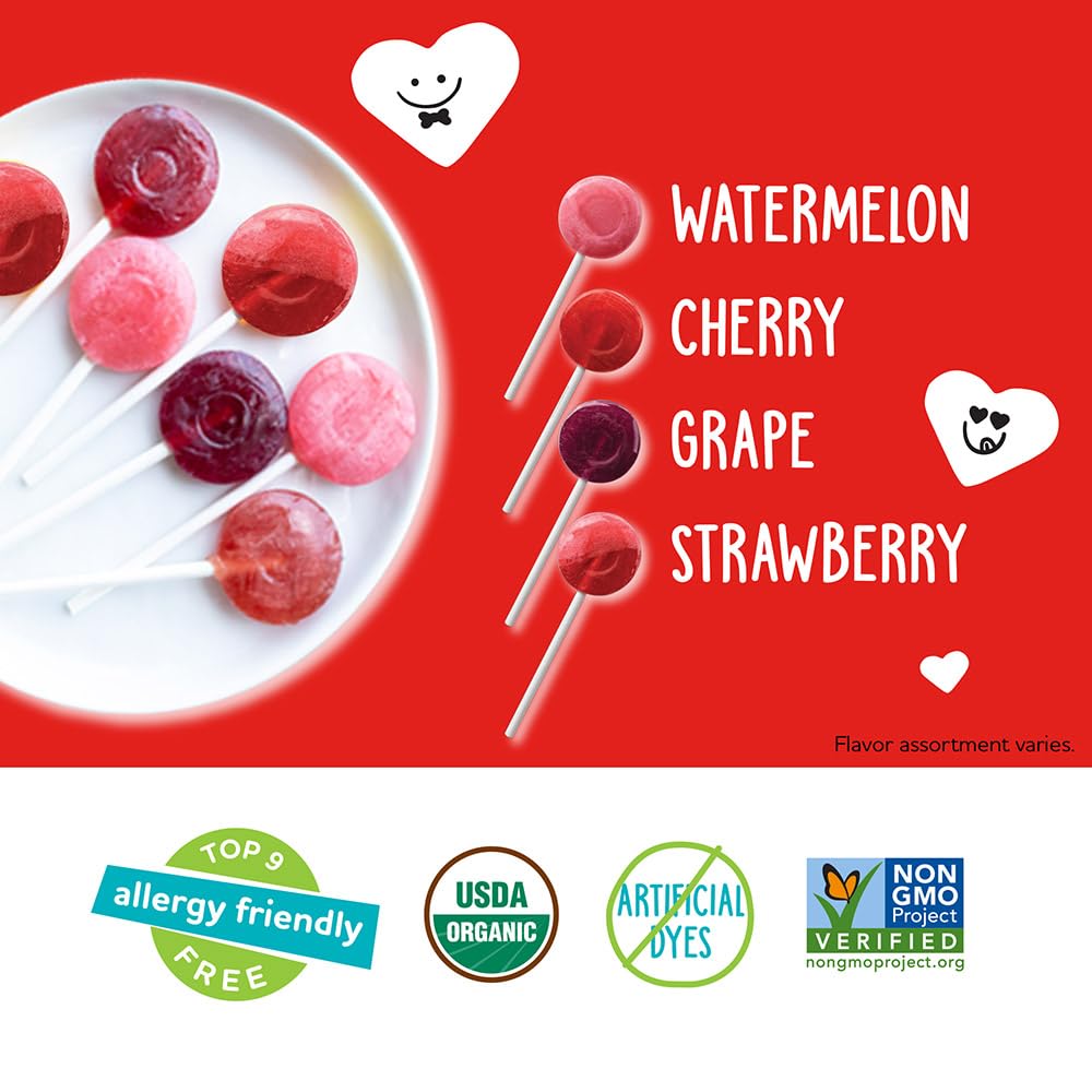 YumEarth watermelon flavor lollipop in bright fruity packaging