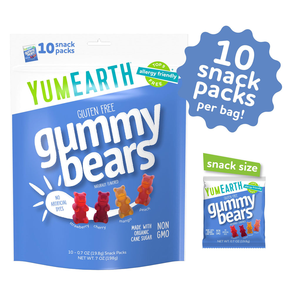 Close-up of vibrant YumEarth gummies colored with real fruit