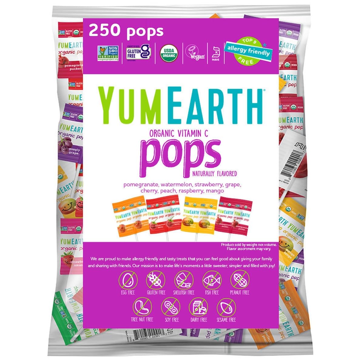 YumEarth Vitamin C Pops in assorted flavors for a vibrant, kid-friendly snack.