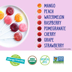 Close-up of YumEarth Vitamin C Pops colors showing real fruit-based hues.