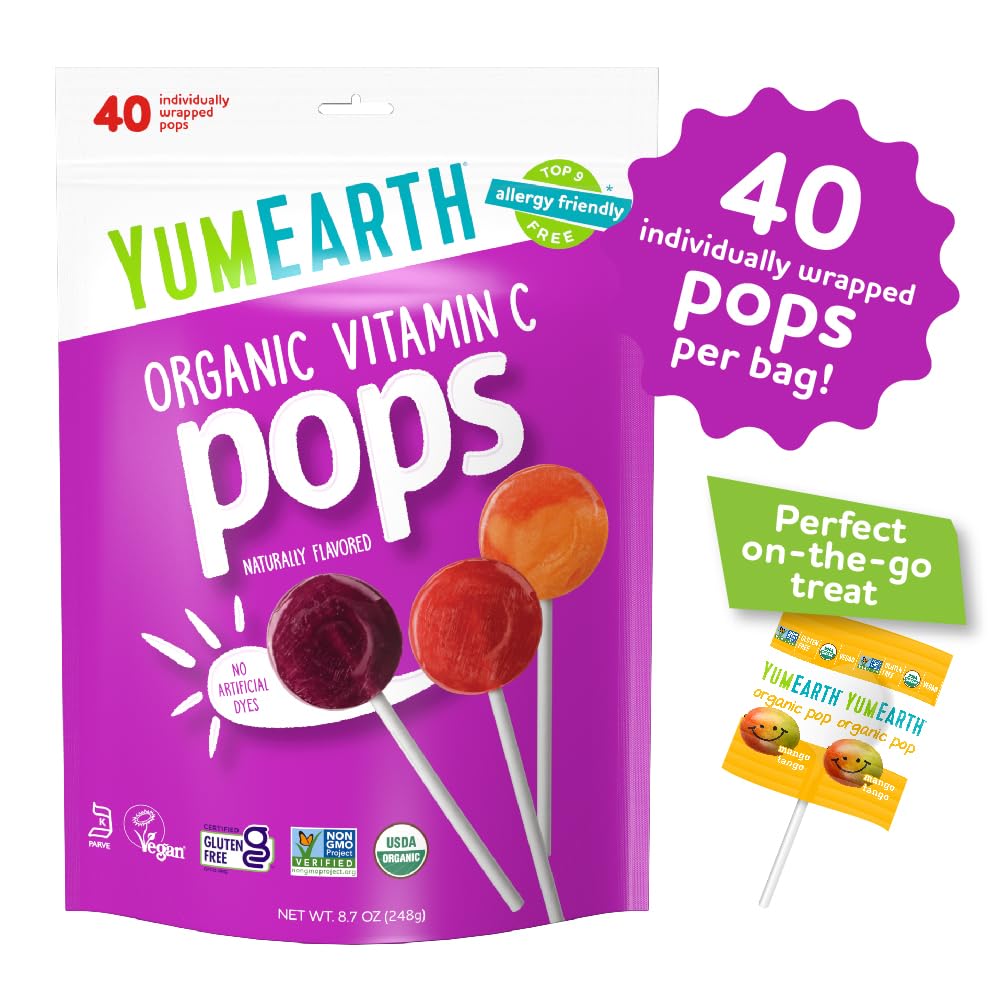 YumEarth Vitamin C Pops individually wrapped for convenient grab and go snacking