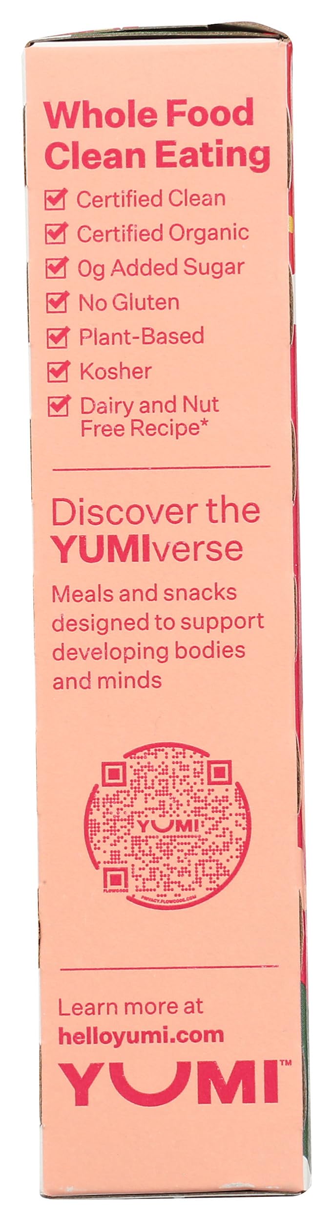 Yumi Bars nutrition label showcases key ingredients and portion size