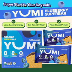 Cross-section reveals blueberry jam center in the YUMI breakfast bar